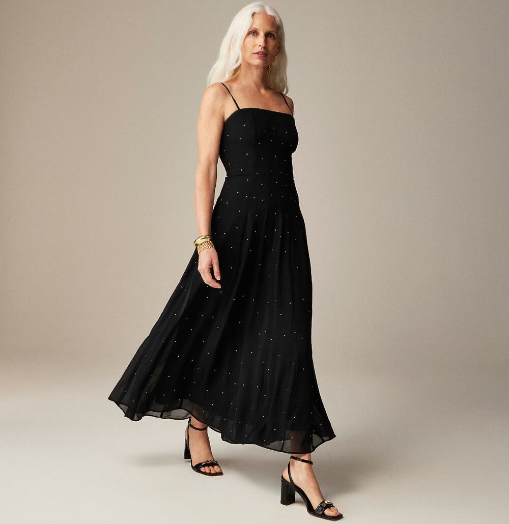 J.Crew Embellished Slip Gown Black Maxi Long Dress Formal Evening US 14 NWT